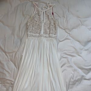 full length white prom dress